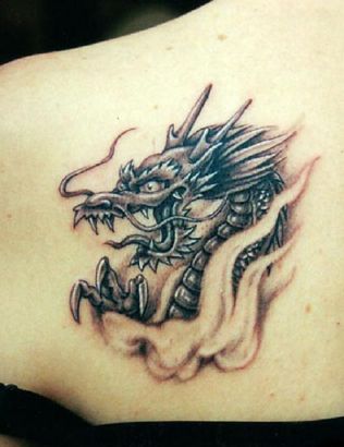 Chinese Dragon Head Pic Tattoo On Back